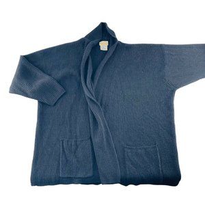 Roamans Womens Ribbed Knit Cardigan Sweater 1X Grey Acrylic Long Sleeve Open Fro